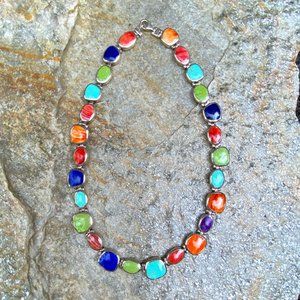 925 Sterling Silver and Multi-color Semi-precious Stone Necklace